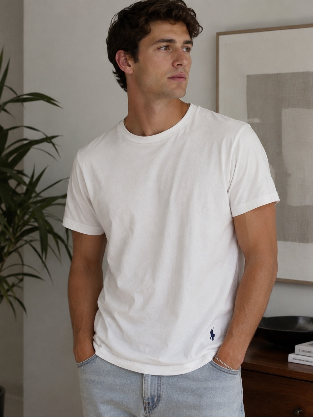 Polo by Ralph Lauren White Crewneck Tee with Navy Logo
